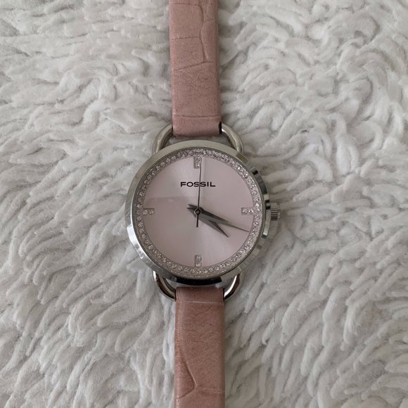 Fossil F2 Pink Alligator Genuine Leather Strap Crystal Rhinestone Watch ES-1273 - Picture 2 of 6